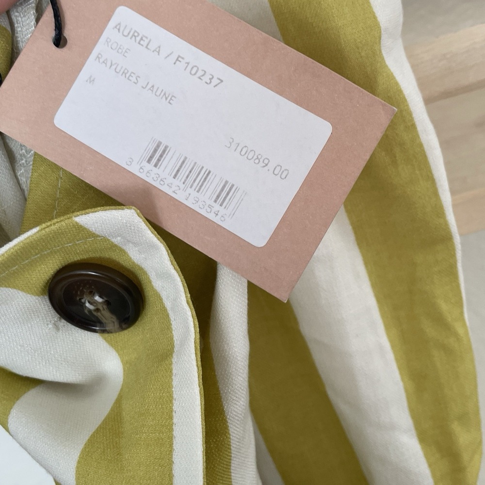 FRNCH Aurela Dress Womens Medium Yellow Stripes - Picture 4 of 9